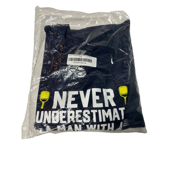 Never Underestimate A Man with A Pickleball Paddle T Shirt XL Blue Yellow New - Picture 1 of 5